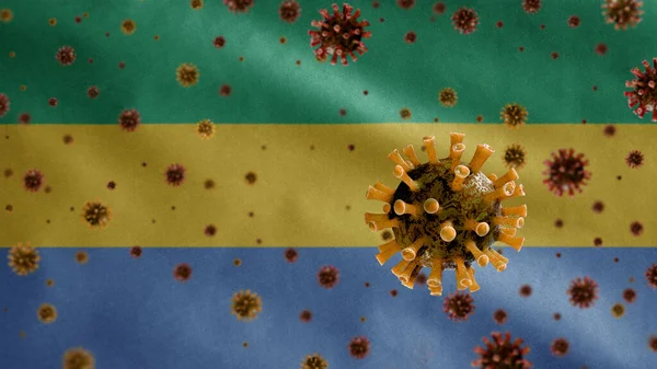 Influenza Coronavirus Galleggiante Sopra Bandiera Gabonese Agente Patogeno Che Attacca — Foto Stock