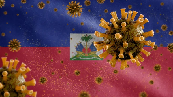 Гаїтянський Прапор Розмахуючи Коронавірусом Заражає Дихальну Систему Небезпечним Грипом Вірус — стокове фото