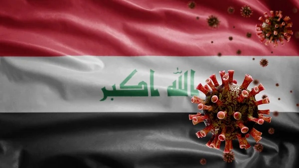 Bandera Iraquí Ondeando Con Brote Coronavirus Infectando Sistema Respiratorio Como — Foto de Stock