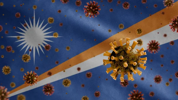 Influensa Coronavirus Som Svävar Över Marshallese Flagga Patogen Som Angriper — Stockfoto