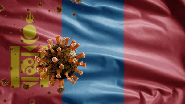 Mongolia Ondeando Bandera Coronavirus 2019 Ncov Concepto Brote Asiático Mongolia — Foto de Stock