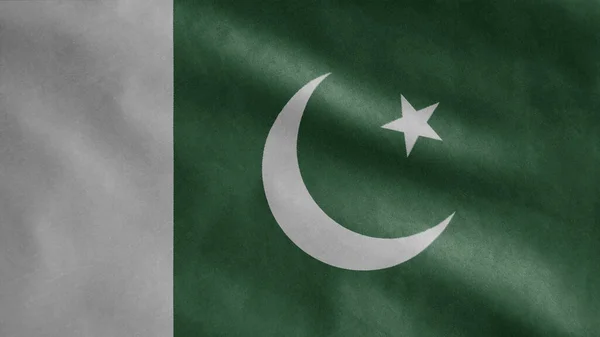 Pakistansk Flagga Viftar Vinden Närbild Pakistan Banner Blåser Mjuk Och — Stockfoto