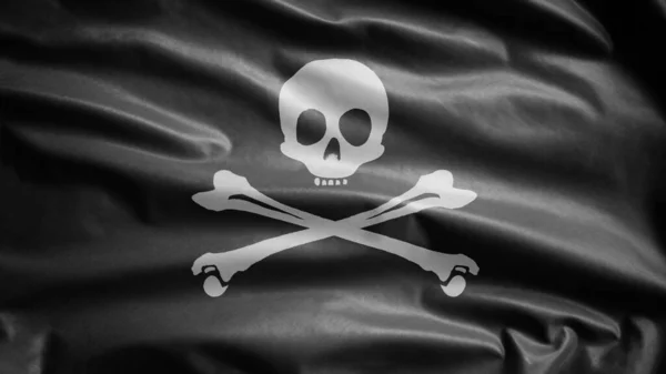 Tekstura Tkaniny Czaszki Pirata Flagą Kości Machającą Wietrze Symbol Pirata — Zdjęcie stockowe