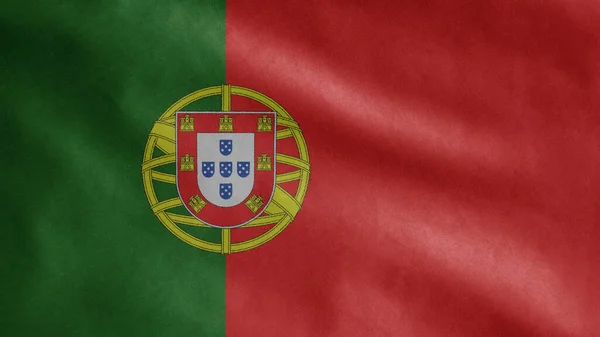 Bandeira Portuguesa Acenando Vento Close Bandeira Portugal Soprando Seda Macia — Fotografia de Stock