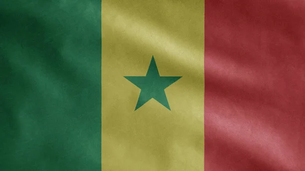 Bandeira Senegalesa Acenando Vento Close Bandeira Senegal Soprando Seda Macia — Fotografia de Stock