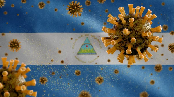 Никарагуанский Флаг Вспышкой Коронавируса Заражающей Дыхательную Систему Опасный Грипп Вирус — стоковое фото