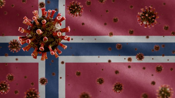 Коронавирус Гриппа Плавающий Над Норвежским Флагом Патоген Который Атакует Дыхательные — стоковое фото