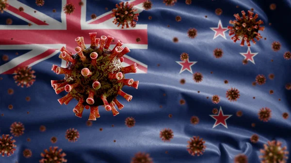 Flu Coronavirus Floating New Zealander Flag Pathogen Attacks Respiratory Tract — Stock Photo, Image