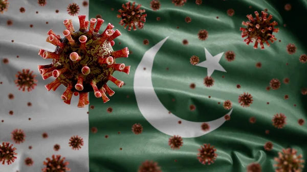 Influensa Coronavirus Som Svävar Över Pakistansk Flagga Patogen Som Angriper — Stockfoto