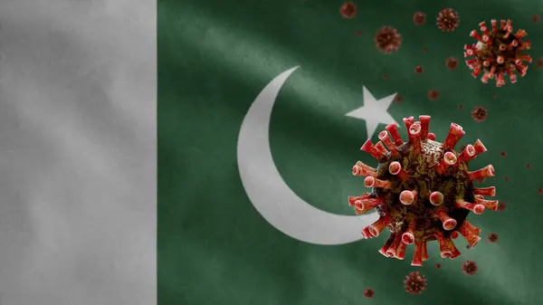 Pakistansk Flagga Viftar Med Coronavirus Utbrott Infektera Andningsorganen Som Farlig — Stockfoto