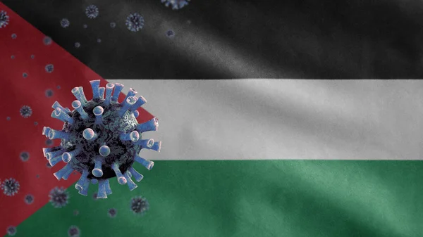 Palestinian Flag Waving Coronavirus 2019 Ncov Concept Asian Outbreak Palestine — Stock Photo, Image