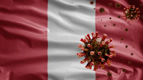 Перуанський Прапор Розмахуючи Коронавірусом Заражає Дихальну Систему Небезпечним Грипом Вірус — стокове фото