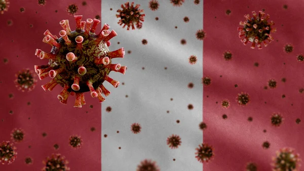 Griep Coronavirus Zwevend Boven Peruaanse Vlag Een Ziekteverwekker Die Luchtwegen — Stockfoto