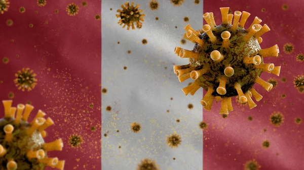 Перуанський Прапор Розмахуючи Коронавірусом Заражає Дихальну Систему Небезпечним Грипом Вірус — стокове фото