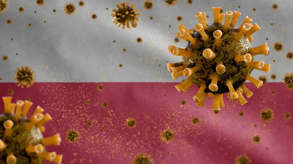 Bandera Polaca Ondeando Con Brote Coronavirus Infectando Sistema Respiratorio Como —  Fotos de Stock