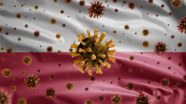 Flu Coronavirus Плаває Над Польським Прапором Патогеном Який Атакує Дихальні — стокове фото