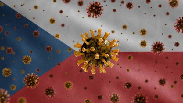 Coronavirus Gripe Flotando Sobre Bandera Chequia Patógeno Que Ataca Tracto — Foto de Stock