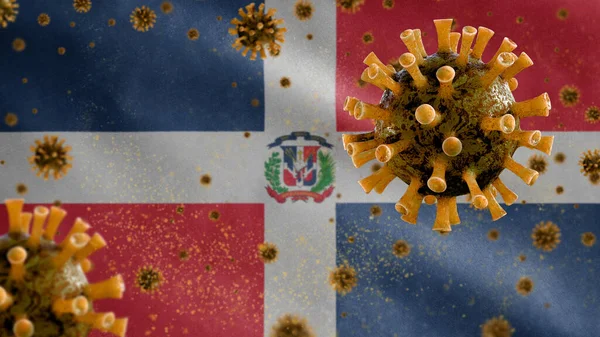 Прапор Домінікани Розмахуючи Коронавірусом Заражає Дихальну Систему Небезпечним Грипом Вірус — стокове фото