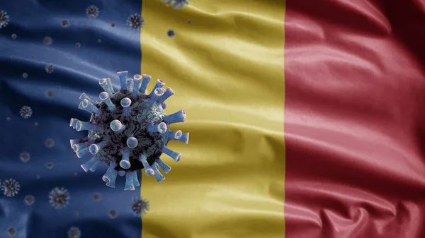 Roemeense Vlag Zwaaien Coronavirus 2019 Ncov Concept Aziatische Uitbraak Roemenië — Stockfoto