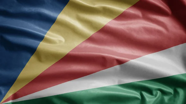 Bandera Seychelles Ondeando Viento Primer Plano Seychelles Banner Soplado Suave — Foto de Stock