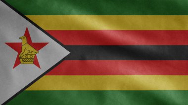 Rüzgarda sallanan Zimbabve bayrağı. Zimbabwe afişini yakın çekin, yumuşak ve pürüzsüz ipek. Kumaş kumaş dokusu Asteğmen arkaplan.