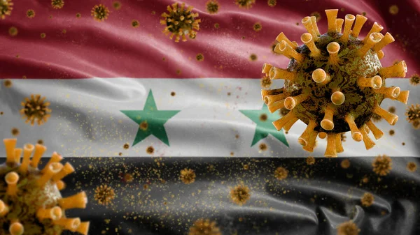 Bandera Siria Ondeando Con Brote Coronavirus Infectando Sistema Respiratorio Como — Foto de Stock