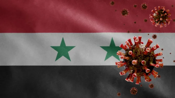 Bandera Siria Ondeando Con Brote Coronavirus Infectando Sistema Respiratorio Como — Foto de Stock