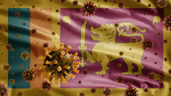 Flu Coronavirus Плаває Над Прапором Шрі Ланки Патогеном Який Атакує — стокове фото