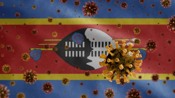 Flu Coronavirus Плаває Над Прапором Свазіленду Патогеном Атакує Дихальні Шляхи — стокове фото
