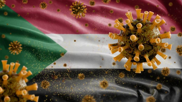 Sudanese Flag Waving Coronavirus Outbreak Infecting Respiratory System Dangerous Flu — Stock Photo, Image