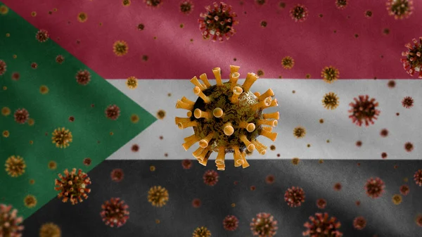 Flu Coronavirus Floating Sudanese Flag Pathogen Attacks Respiratory Tract Sudan — Stock Photo, Image