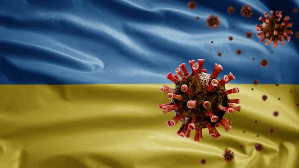 Ukrainian Flag Waving Coronavirus 2019 Ncov Concept Asijská Epidemie Ukrajině — Stock fotografie