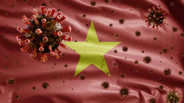 Coronavírus Gripe Flutuando Sobre Bandeira Vietnamita Patógeno Que Ataca Trato — Fotografia de Stock