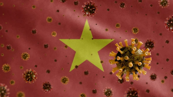 Coronavirus Influenzale Che Galleggia Sulla Bandiera Vietnamita Agente Patogeno Che — Foto Stock