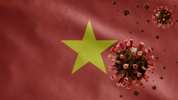 Bandeira Vietnamita Acenando Com Surto Coronavírus Infectando Sistema Respiratório Como — Fotografia de Stock