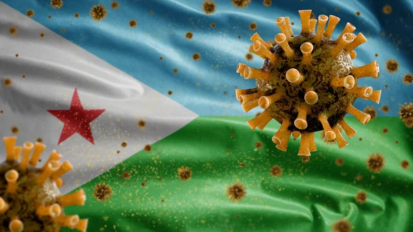 Djiboutian Flagga Viftar Med Coronavirus Utbrott Infektera Andningsorganen Som Farlig — Stockfoto