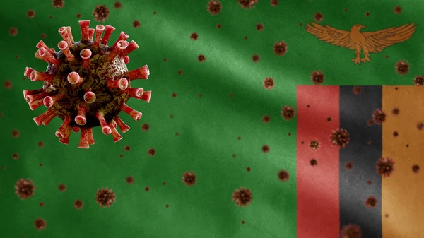 Griep Coronavirus Zwevend Zambiaanse Vlag Een Ziekteverwekker Die Luchtwegen Aanvalt — Stockfoto