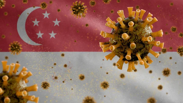 Singaporese Vlag Wapperend Met Coronavirus Uitbraak Infecteren Ademhalingsstelsel Als Gevaarlijke — Stockfoto