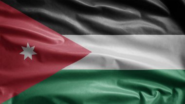 Ürdün bayrağı rüzgarda dalgalanıyor. Ürdün afişini yakın çekin, yumuşak ve pürüzsüz ipek. Kumaş kumaş dokusu, Asteğmen. Ulusal gün ve ülke etkinlikleri konsepti için kullan..