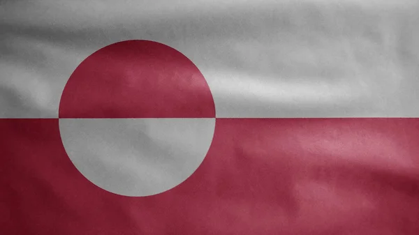 Grönländska Flaggan Viftar Vinden Närbild Grönlands Banner Blåser Mjuk Och — Stockfoto