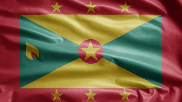Grenadiaanse Vlag Wapperend Wind Sluiten Van Grenada Banner Blazen Zacht — Stockfoto