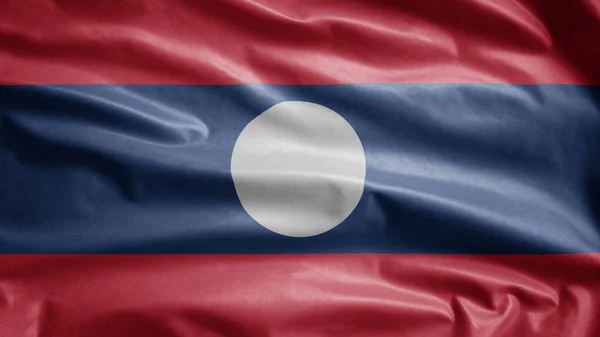 Bandeira Laociana Acenando Vento Feche Bandeira Laos Soprando Seda Macia — Fotografia de Stock