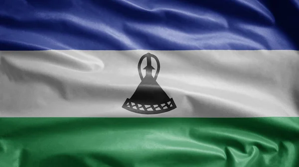 Bandera Lesotho Ondeando Viento Primer Plano Bandera Sesotho Soplando Seda — Foto de Stock