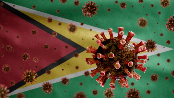 Flu Coronavirus Flotando Sobre Bandera Guyana Patógeno Que Ataca Tracto —  Fotos de Stock