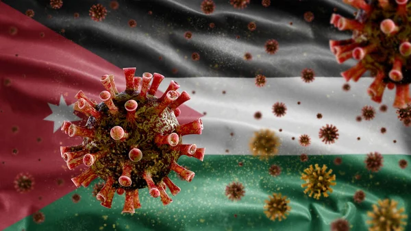 Flu Coronavirus Floating Jordan Flag Pathogen Attacks Respiratory Tract Jordania — Stock Photo, Image