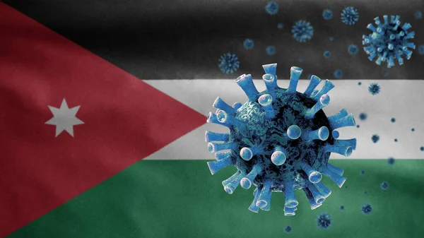 Jordan Flag Waving Coronavirus Outbreak Infecting Respiratory System Dangerous Flu — Stock Photo, Image