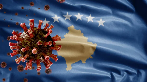 Kosovos Flagga Viftar Och Coronavirus 2019 Ncov Koncept Asiatiskt Utbrott — Stockfoto