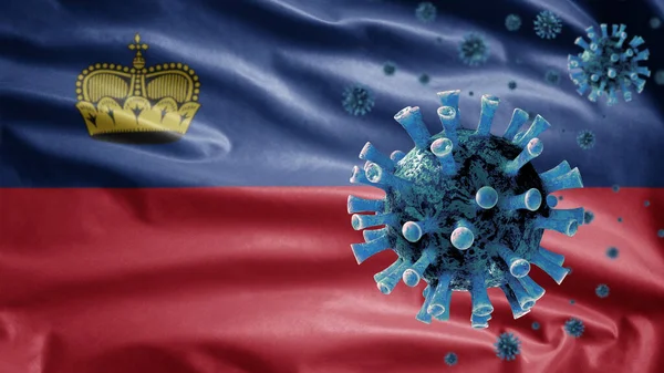 Bandera Liechtensteiner Ondeando Con Brote Coronavirus Infectando Sistema Respiratorio Como —  Fotos de Stock