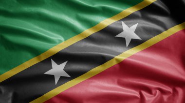 Saint Kitts ve Nevis bayrağı rüzgarda dalgalanıyor. Kittitian ve Nevisian afişlerini yakın çekin, yumuşak ve pürüzsüz ipek. Kumaş kumaş dokusu Asteğmen arkaplan