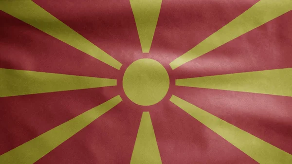 Bandera Macedonia Ondeando Viento Primer Plano Bandera Macedonia Del Norte — Foto de Stock
